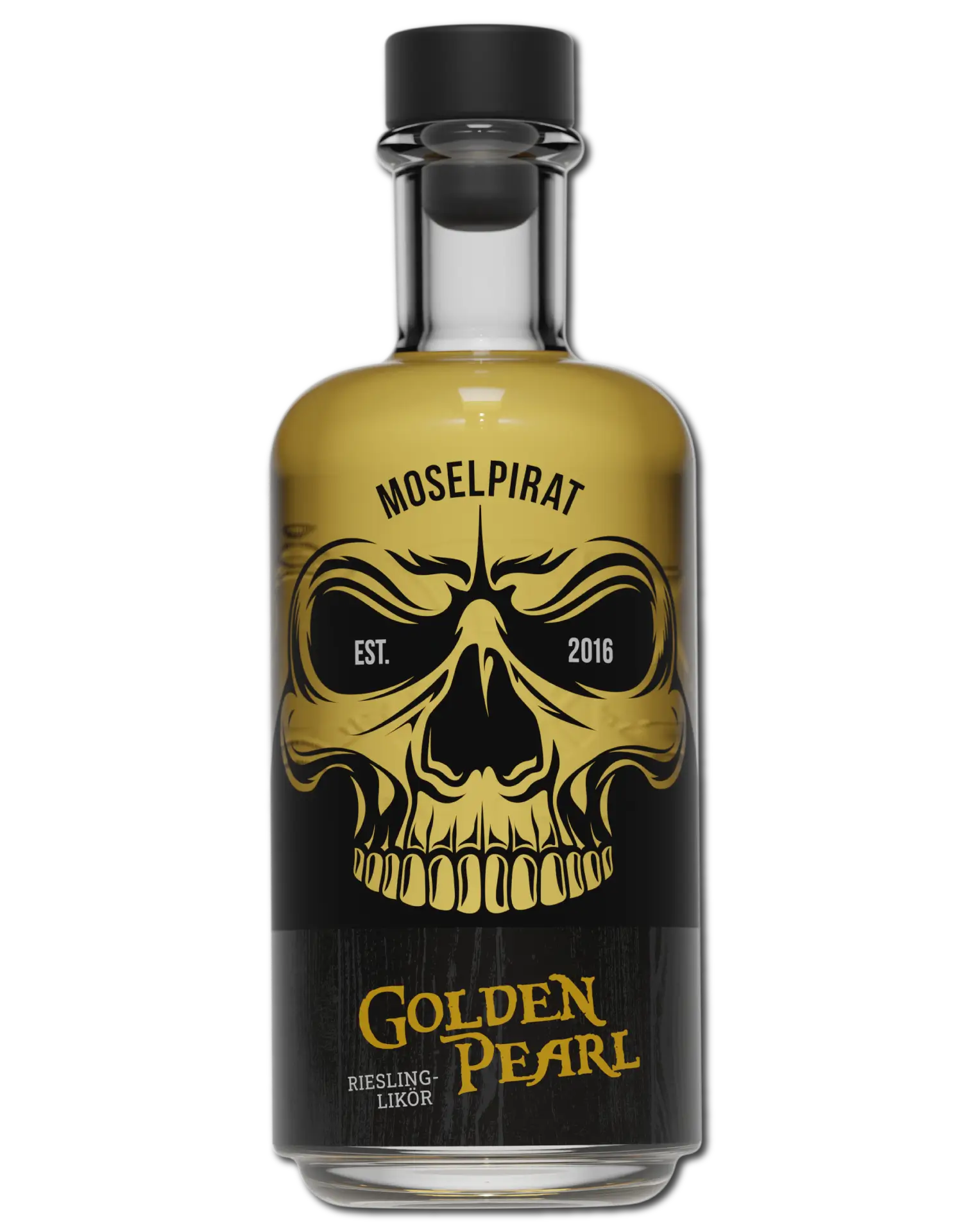 Moselpirat Golden Pearl Riesling Likör – fruchtiger Likör auf Rieslingbasis mit elegantem Flaschendesign, ideal als Aperitif oder Geschenk